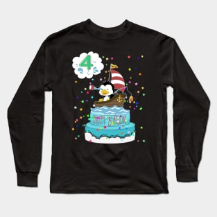 4th  Birthday Penguin with a boat Long Sleeve T-Shirt